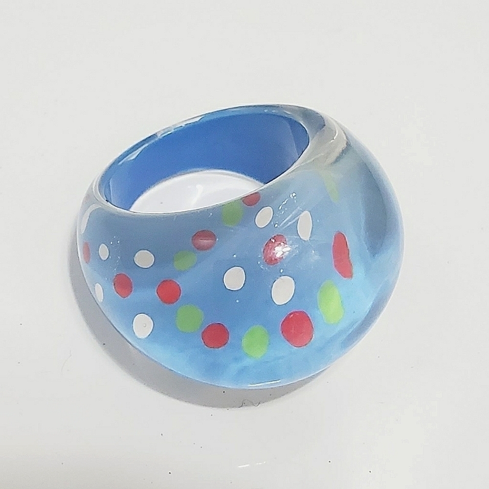 4/$20 Multicolor Polka Dot Blue Ring.Vintage Confetti Ring. 🌴